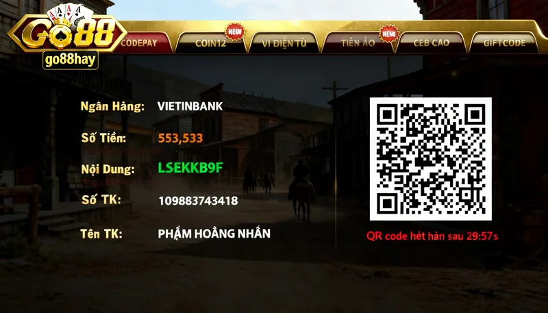 go88 nạp tiền code pay bước 2